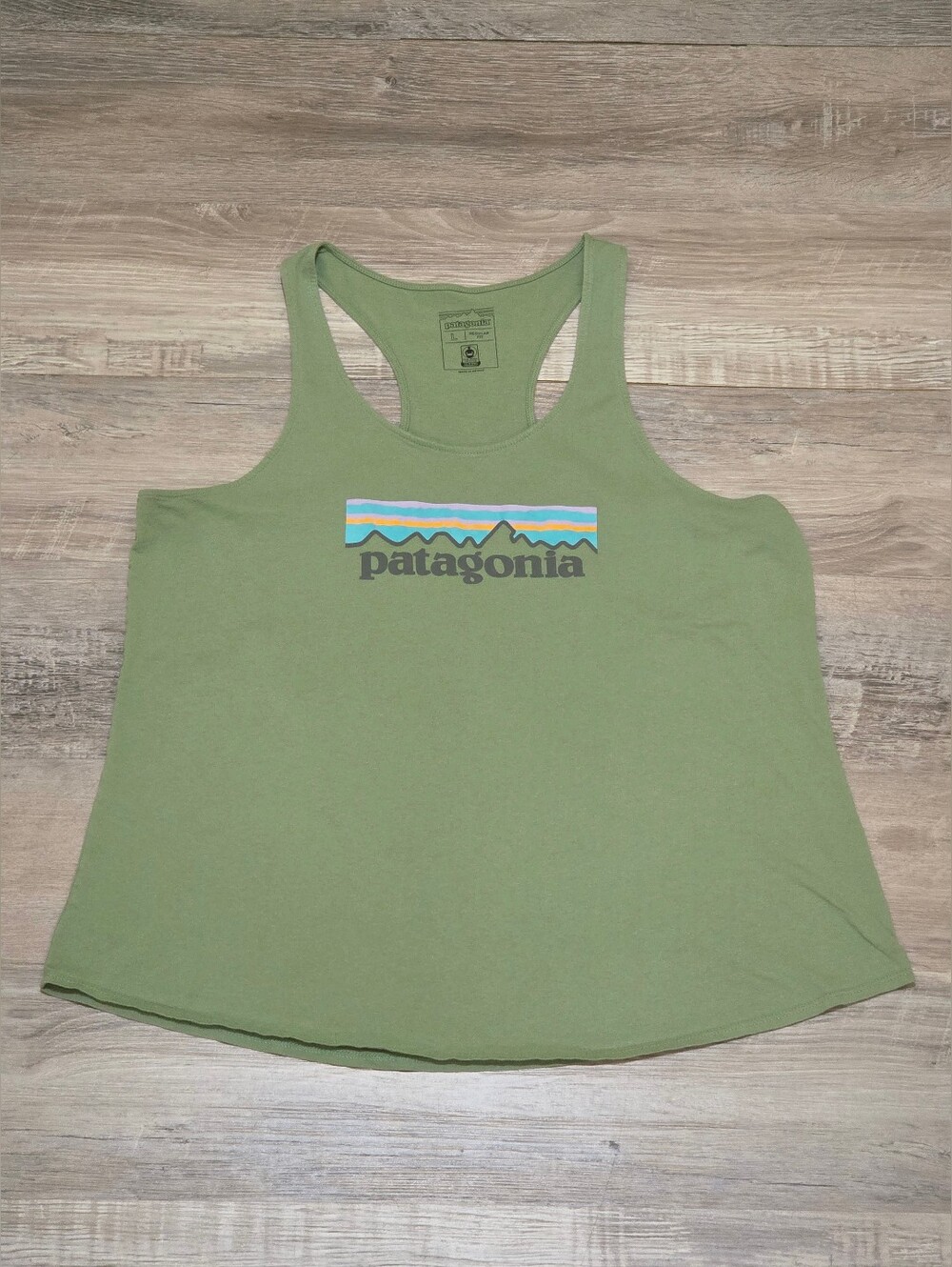 Patagonia Sage Green Logo Racerback Tank Womens Large
